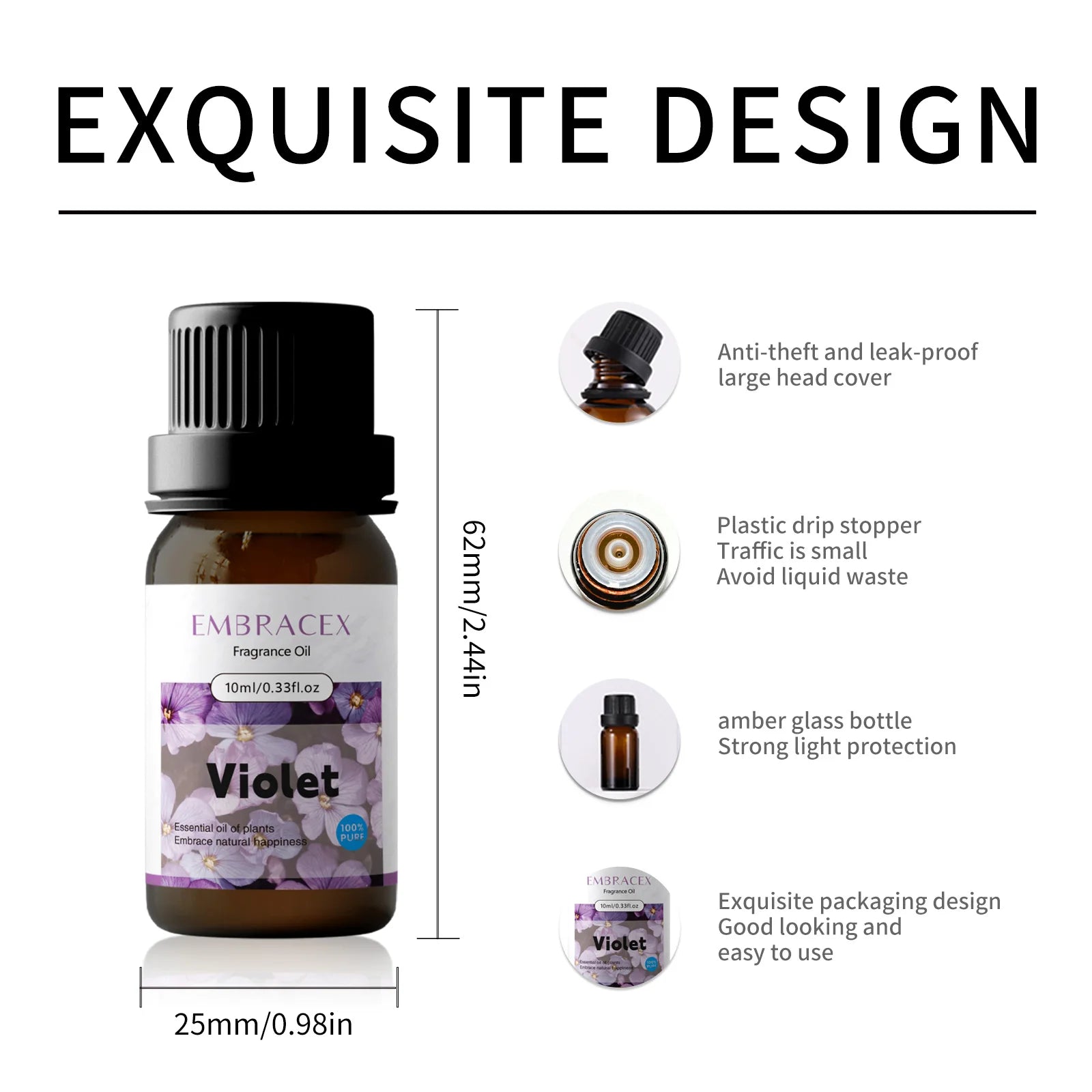10ml Essential Oil Violet Natural Plant-Based for Relaxation and Stress Relief Body Massage Oilflower Perfume Gifts
