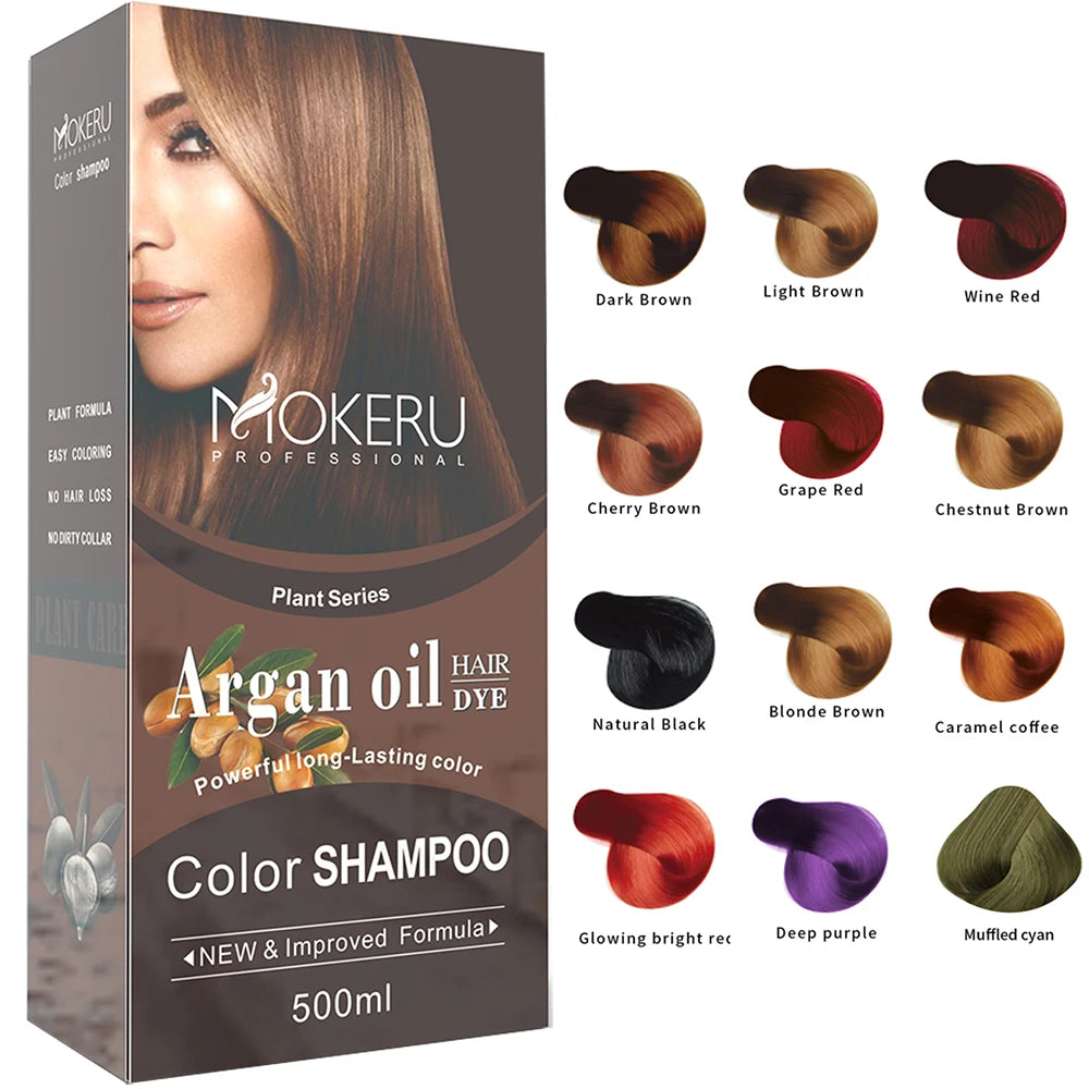 Mokeru Natural Fast Coloring Argan Oil For Hair Dark Brown Argan Speedy Hair Color Shampoo for Gray Hair Dye Shampoo
