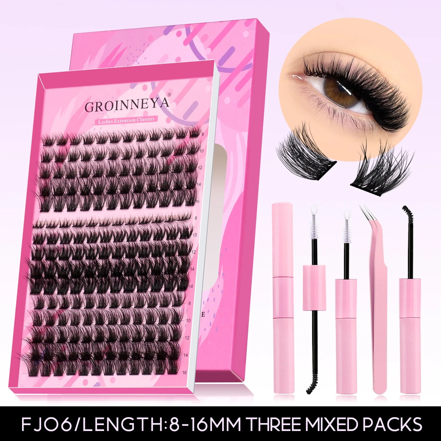 GROINNEYA Manga Lash Clusters Kit Fluffy 3D Mink Faux Cluster Lashes Kit Lashes Extension with Bond and Seal Makeup Kit