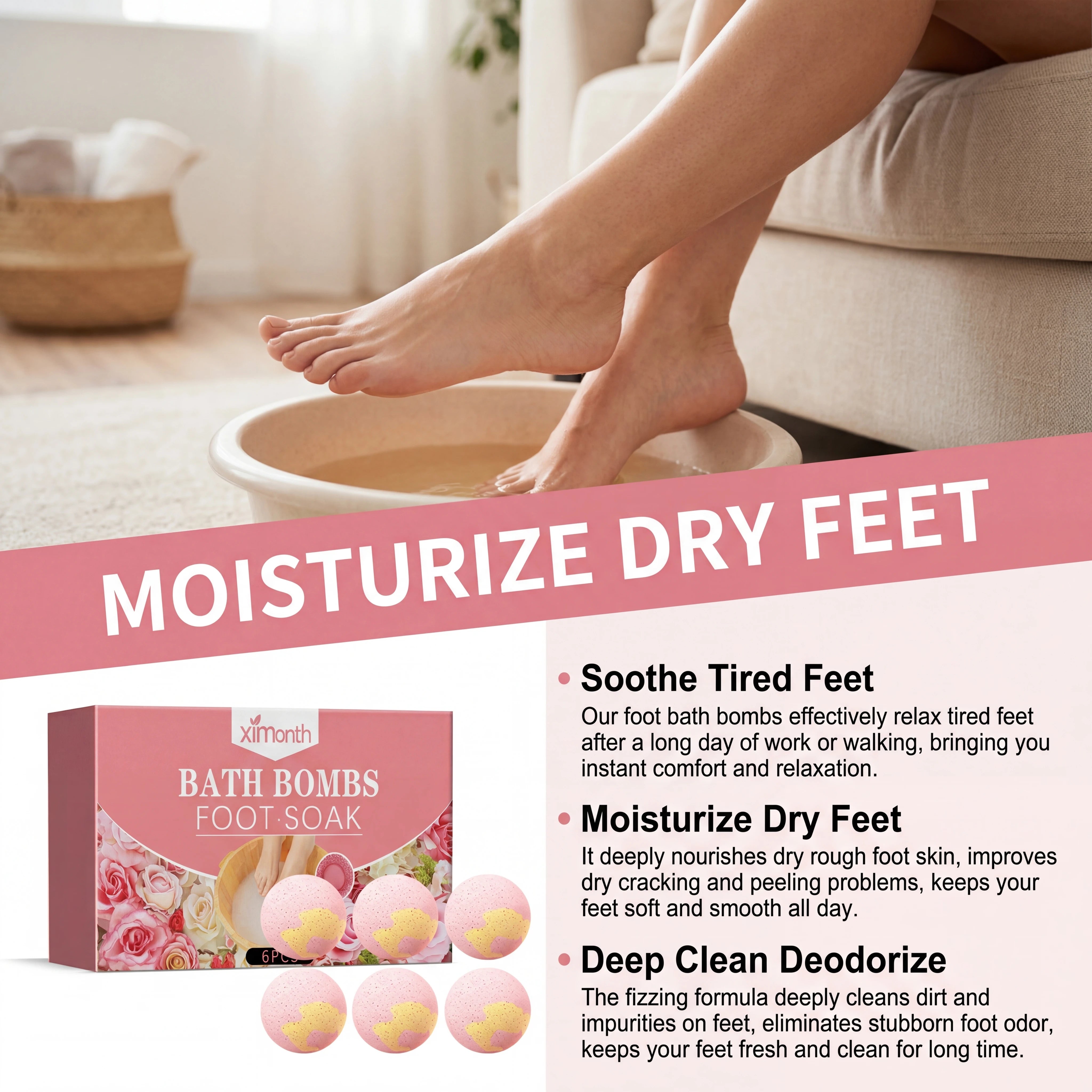Rose Foot Bath Ball Nourishing Foot Soak Effervescent Tablet Deep Cleaning Exfoliate Feet Skin Relaxing Care Spa Soothe Fatigued