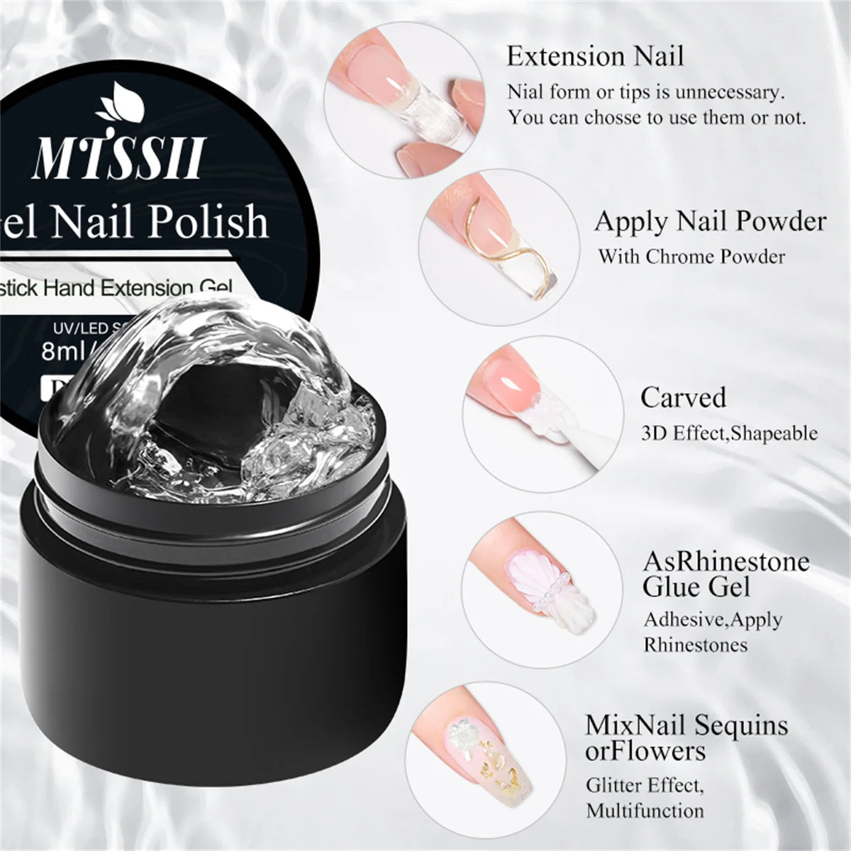 Clear Non-Stick Hand Extension Gel Nail Polish 3D Shaping/Sculpting/Carving UV/LED Gel Milky Jelly Hard Gel Nail Supplies DIY