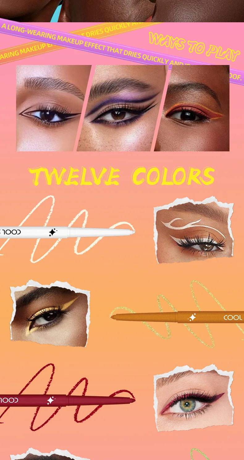 12-color Rainbow Matte waterproof Eyeliner set,professional ultra Long lasting Cream Gel Eyeliner set,Gift Cosmetics for women