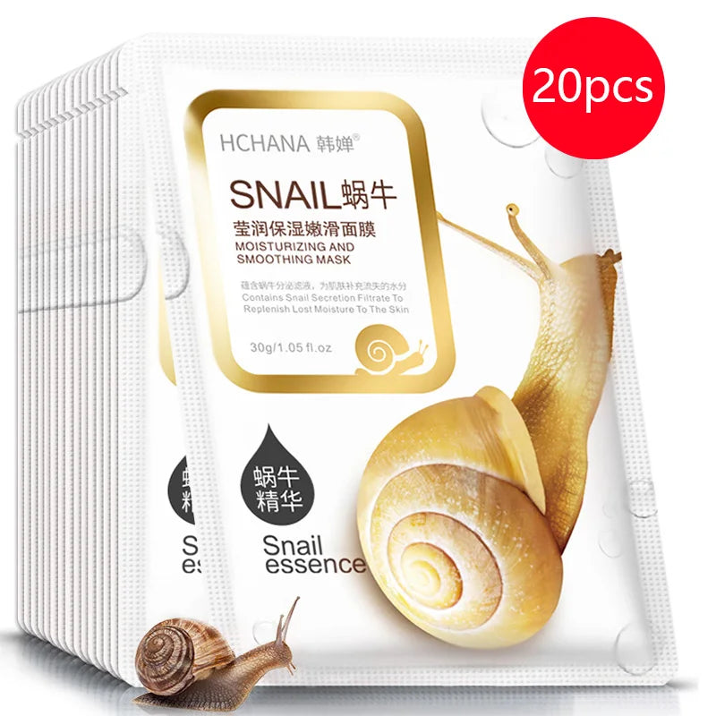 10/20/30pcs Snail Moisturizing Face Mask Anti-aging Wrinkles Whitening Facial Masks Sheet Mask Skin Care Korean Skin Care