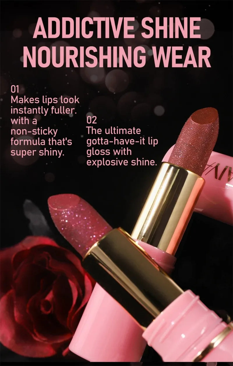 8 Colors Diamond Shimmer Lipstick Purple Metallic Glitter Pearlescent Lip Tint Long Lasting Waterproof Lipstick Makeup Cosmetics