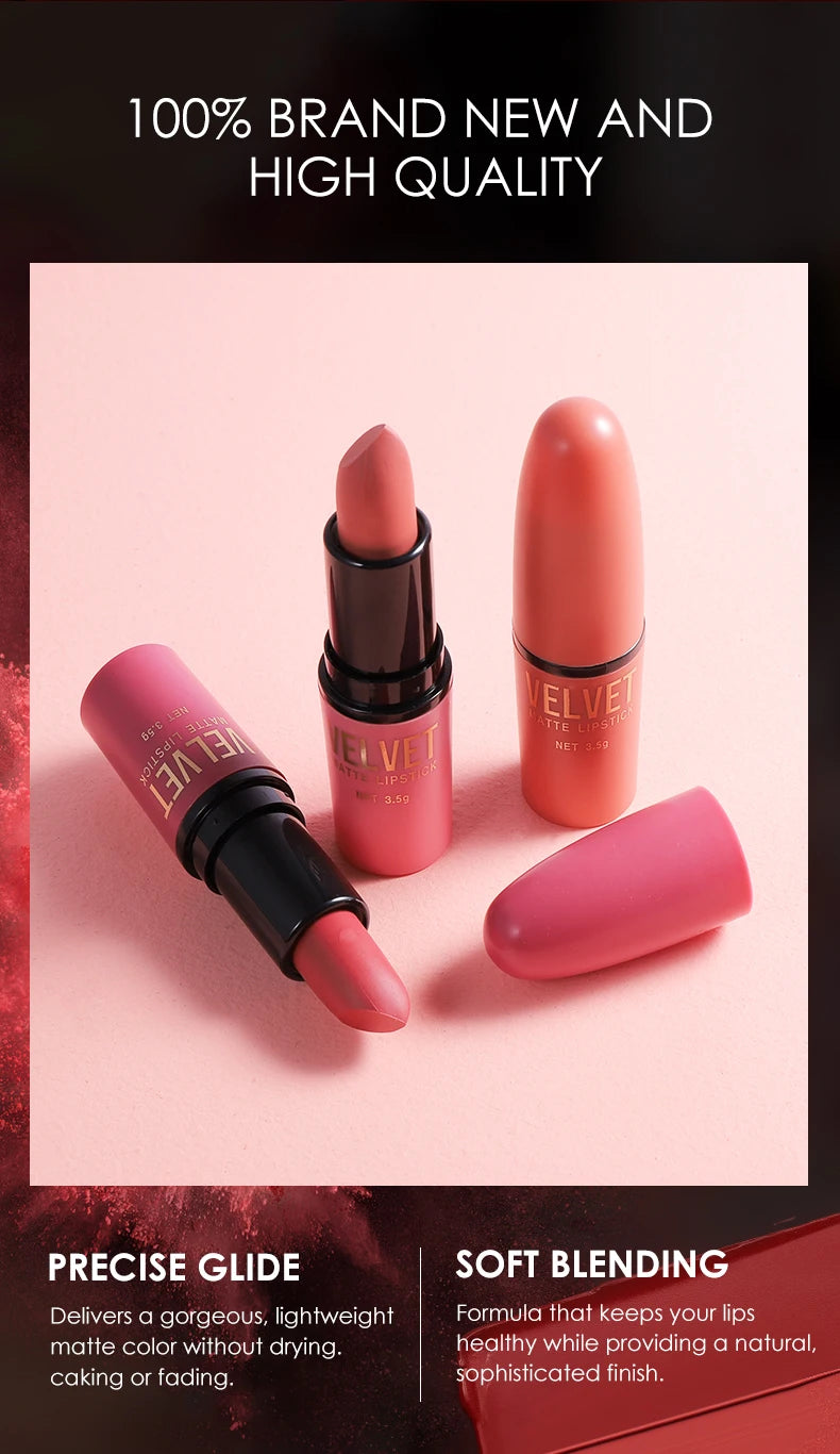 Matte Lipstick Set with Matte Finish, Waterproof and Not Easy to Stick to Cups, 6-Color Gift Box Lipstick Set