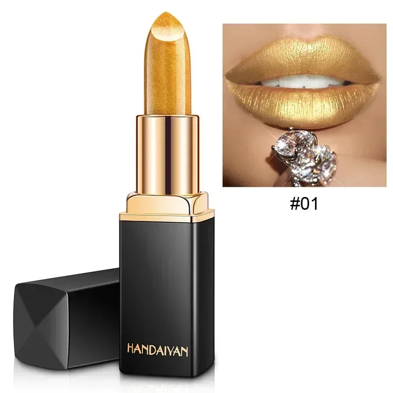 Black Tube Gold Shiny Lipstick Waterproof Long Lasting Moisturizing Glitter Pearlescent Nude Pink Shimmer Lipstick Luxury Makeup