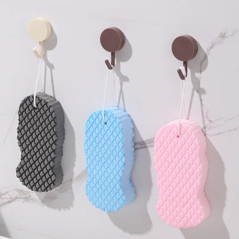 DOUBLE-SIDED SPONGE BATH WASH, FISH SCALE PATTERN STEREOSCOPIC BATH SPONGE, SKIN-FRIENDLY NO PAIN BODY SCRUBBER FOR BATHING