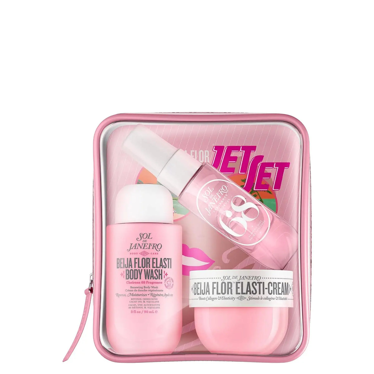 Sol de Janeiro Jet Set Travel Shower Kit, Mini Travel Size Body Wash & Skincare Travel Set, Portable Vacation Gift Kit For Women