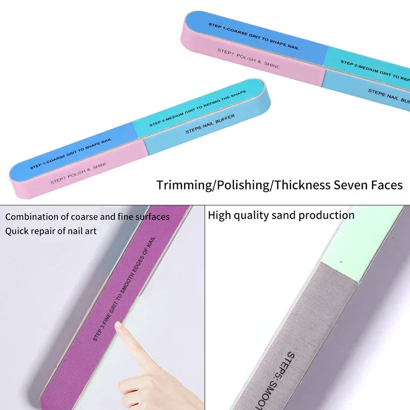 Multi Surface Printed Nail Polishing File 7 Sides Manicure Strip Professional Salon DIY Gel Nail