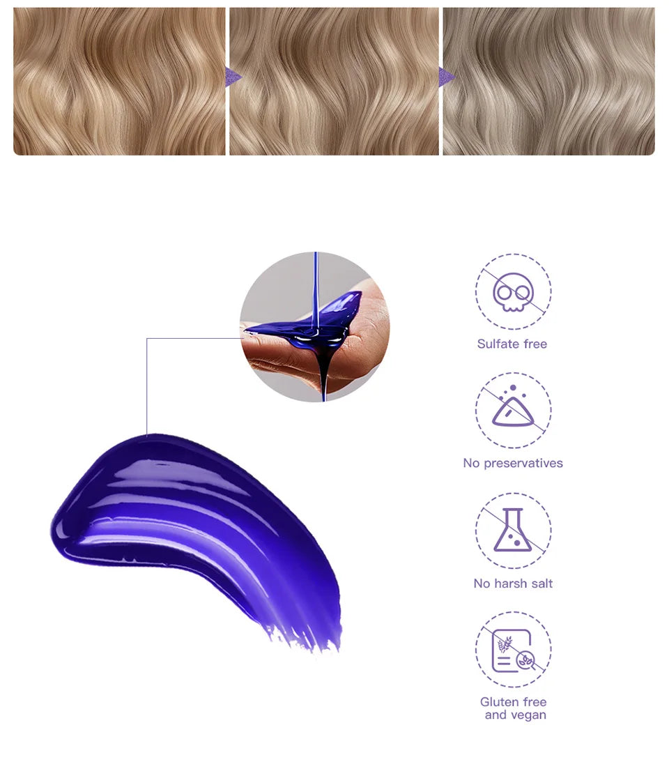 Purple Hair Dye Shampoo for Blonde to Cover Gray Non-irritating Hair Fading Yellow After Bleach Hair Shampoo Gray Hair Remedy