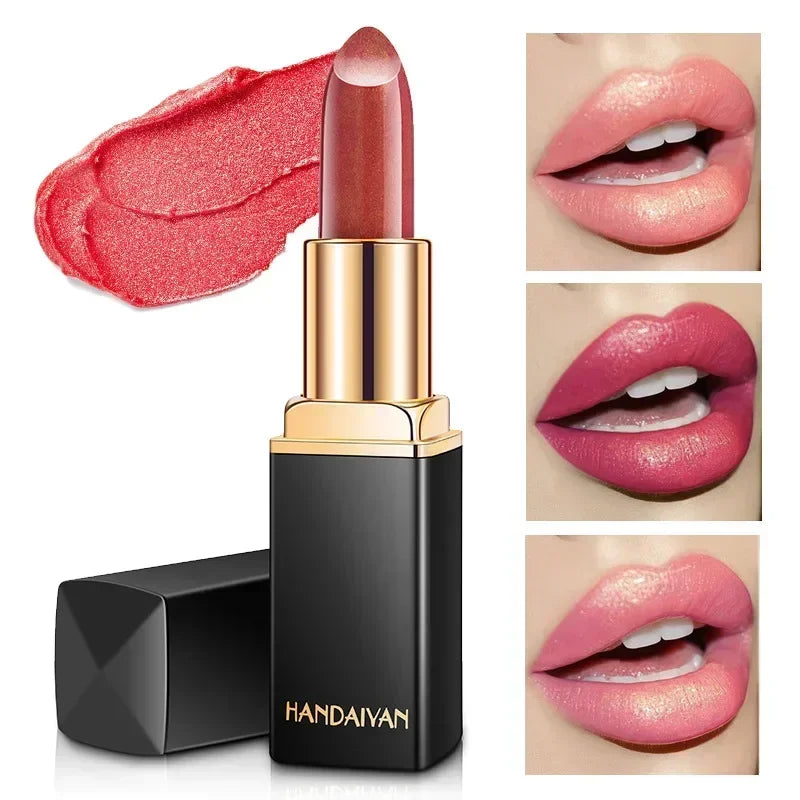 Black Tube Gold Shiny Lipstick Waterproof Long Lasting Moisturizing Glitter Pearlescent Nude Pink Shimmer Lipstick Luxury Makeup