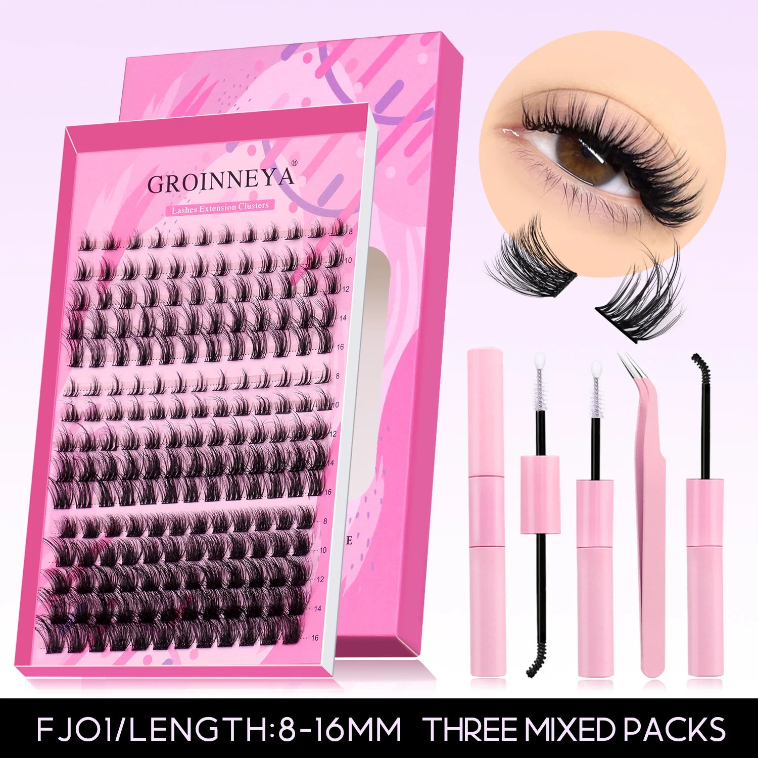 GROINNEYA Manga Lash Clusters Kit Fluffy 3D Mink Faux Cluster Lashes Kit Lashes Extension with Bond and Seal Makeup Kit