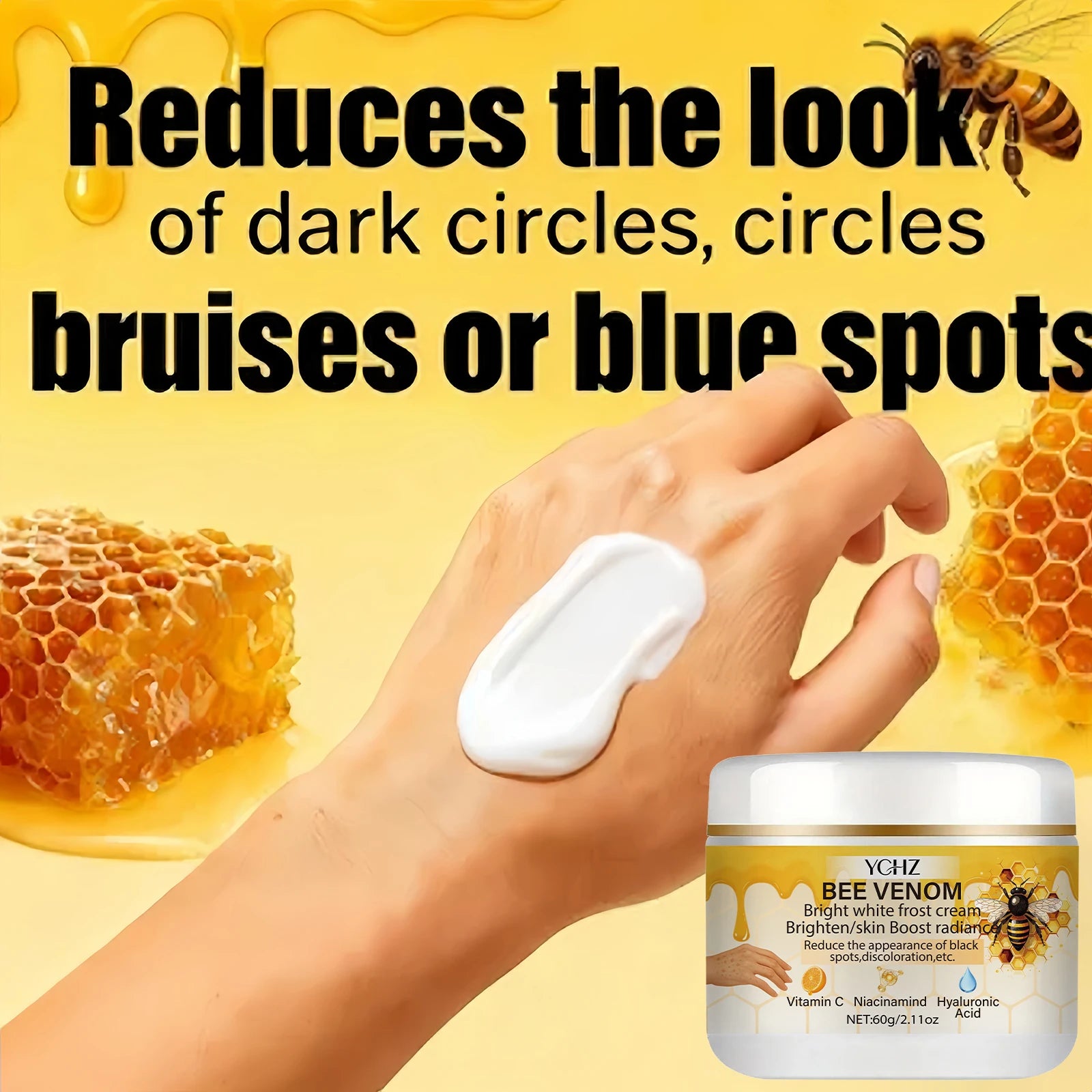 Bee Venom Brightening Cream, Evens Out Skin Tone, Eliminates Dark Spots and Dullness - Non-Greasy, Suitable for Both Men and Women - Whitening and Moisturizing Cream, for Day and Night Use - 60g