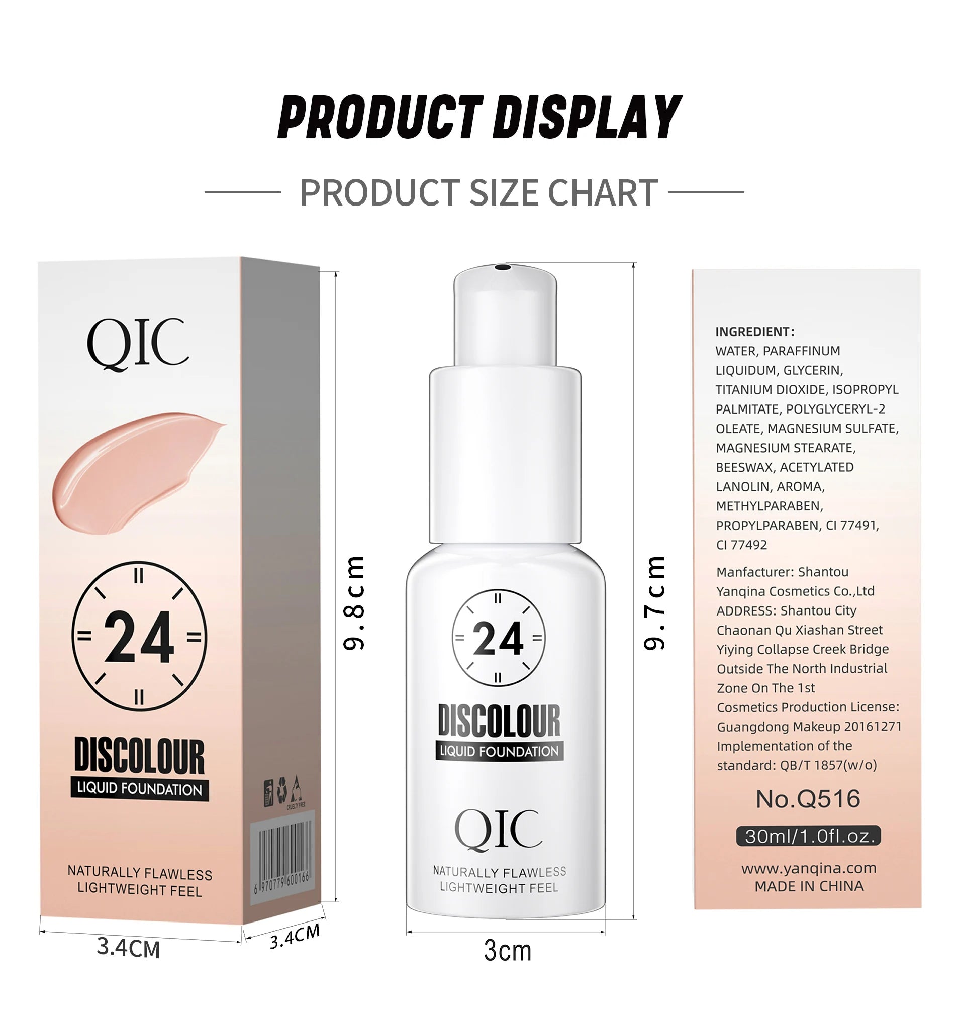 QIC 30ML Foundation Color Changing Makeup Base Nude Face Full Cover Matte Concealer Long Lasting Make Up Liquid Foundation Cream