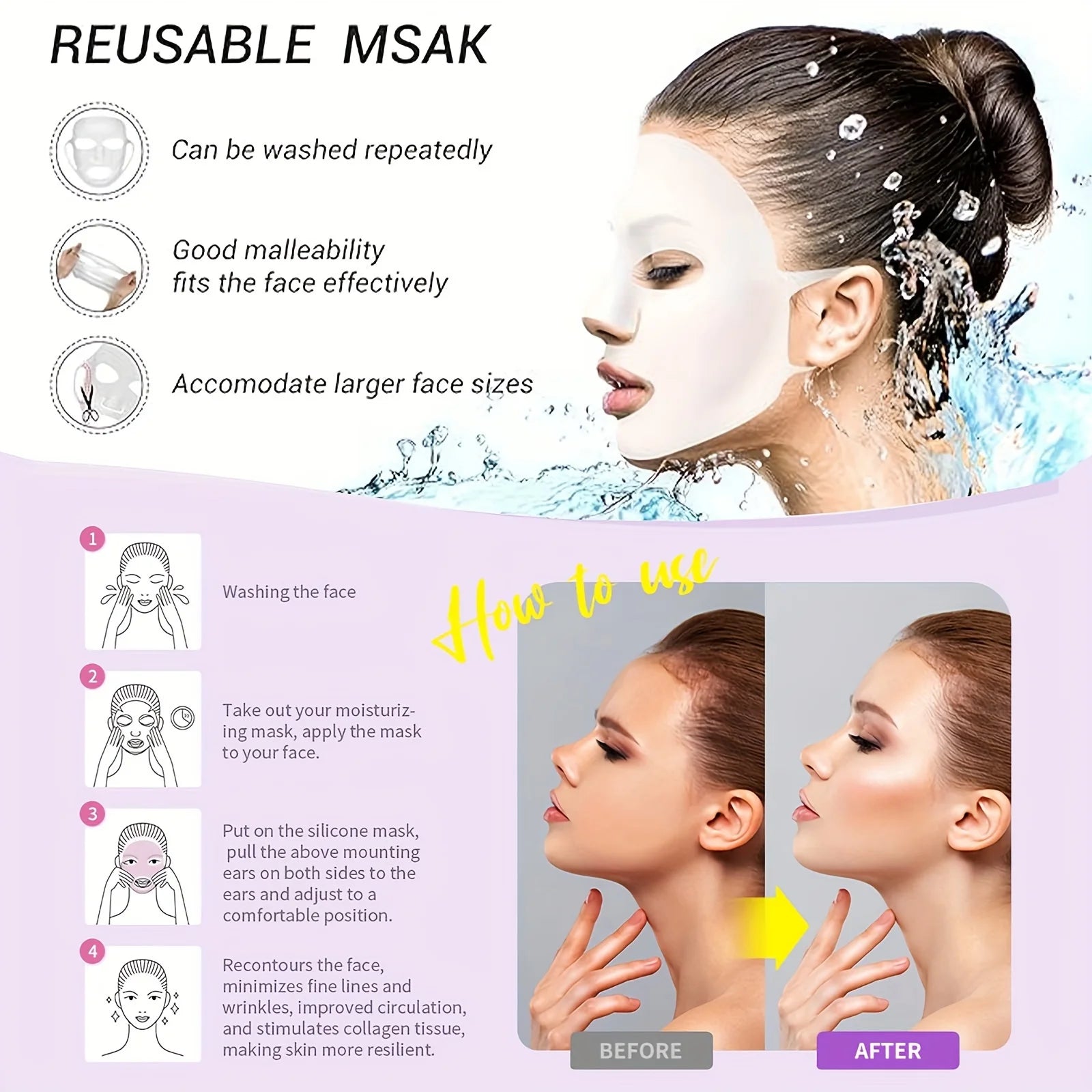 1PC 3D Silicone Facial Mask for Moisturizing-Reusable, Anti-Water Evaporation,Skin Care Tools for Women