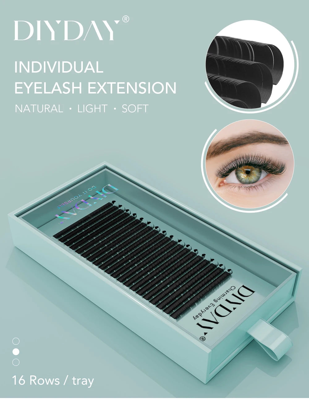 DIYDAY 16Rows Classic Lashes Individual Natural False Mink Eyelashes B C CC D DD Curl Eyelash Extension Supplies for Makeup