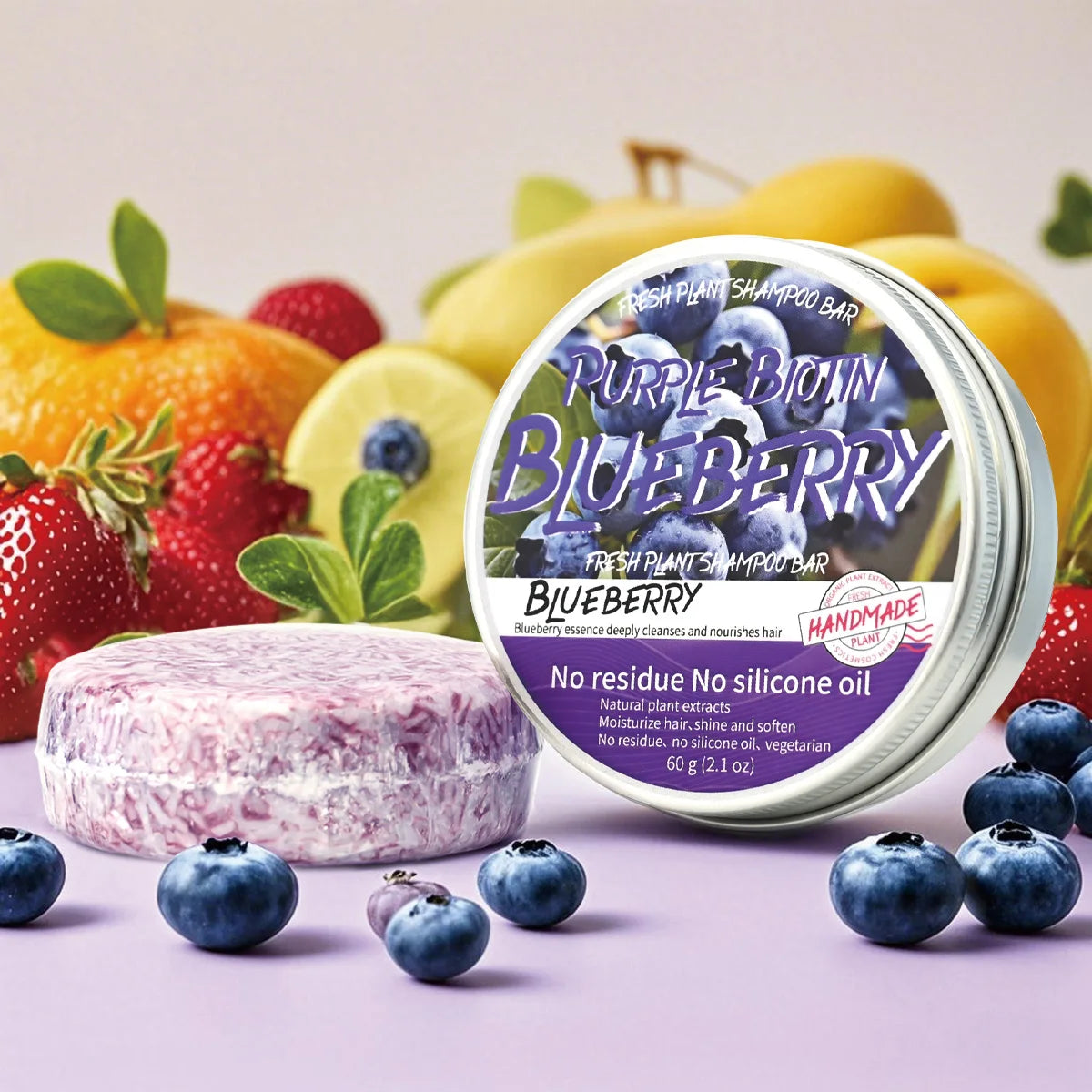 LH-60g Blueberry Shampoo Hair Care Treatment Organic Herbal Handmade Solid Shampoo Soap Anti Hair Loss Dandruff Herb