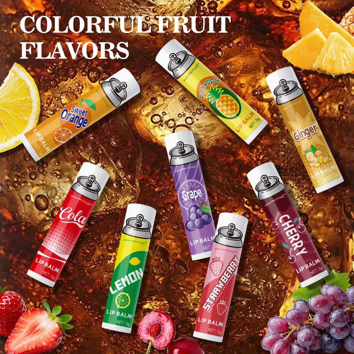 8PCS Soda-Inspired Lip Balm Set, Long-Lasting Moisture & Anti-Chapping, 8 Scents, Ideal for Daily Use & Holiday Gift Giving
