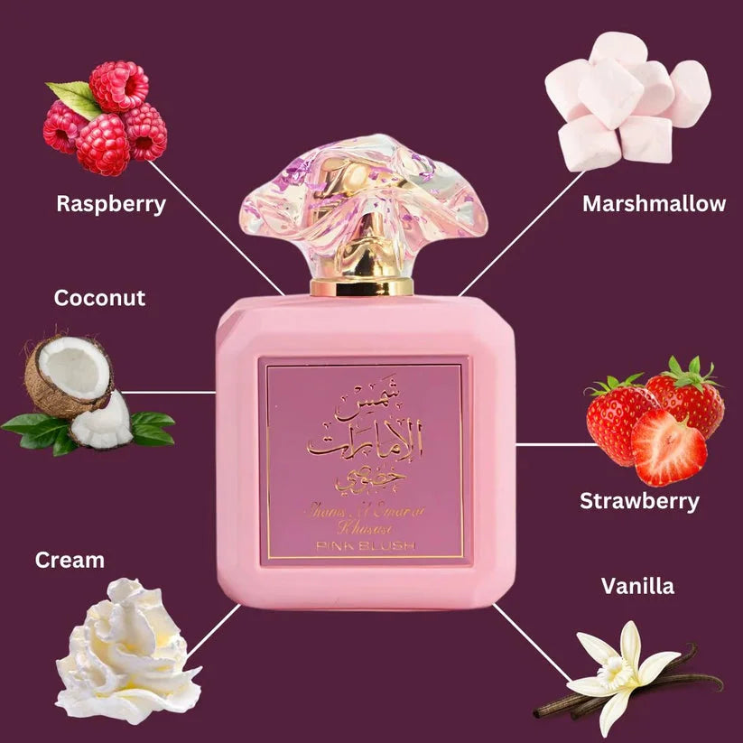 Ard Al Zaafaran Shams Al Emarat Khususi Pink Blush Eau De Parfum 100ml 3.4oz Women Perfume Long Lasting Fruity Marshmallow Vanilla Gourmand Arabian Fragrance Luxury Gift Box For Her