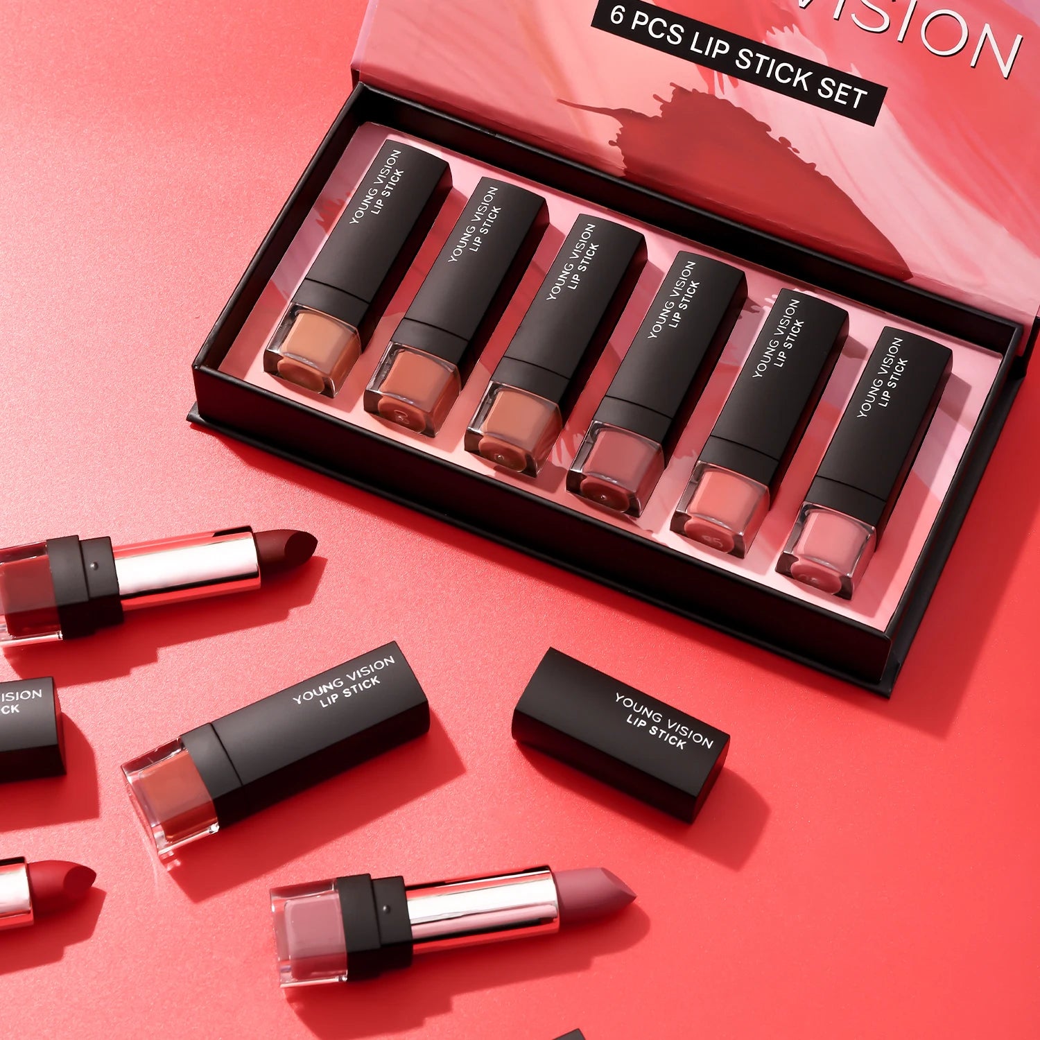 Matte Lipstick Set with Matte Finish, Waterproof and Not Easy to Stick to Cups, 6-Color Gift Box Lipstick Set