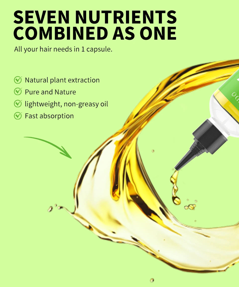 7-IN-1 Hair Oil for All Hair Types Natural Plant Oils Complex Hair Care Serum Reduces Breakage Hydration & Shine Hair Essence
