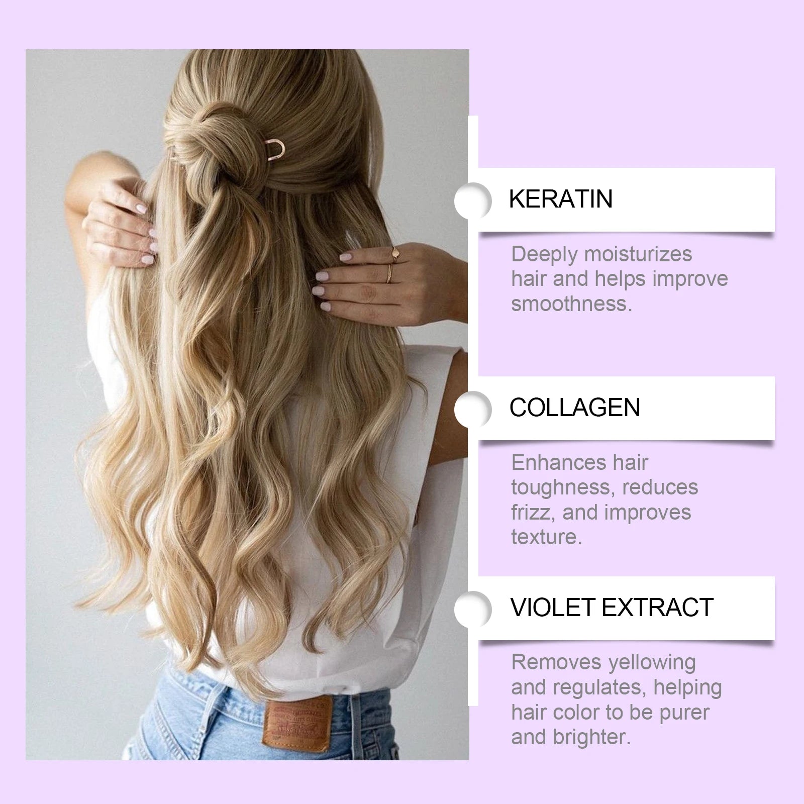 Keratin Purple Hair Mask 100g Repair Treatment for Gray & Yellowing Hair, Anti-Brass Toning Mask for Blonde & Bleached Hair