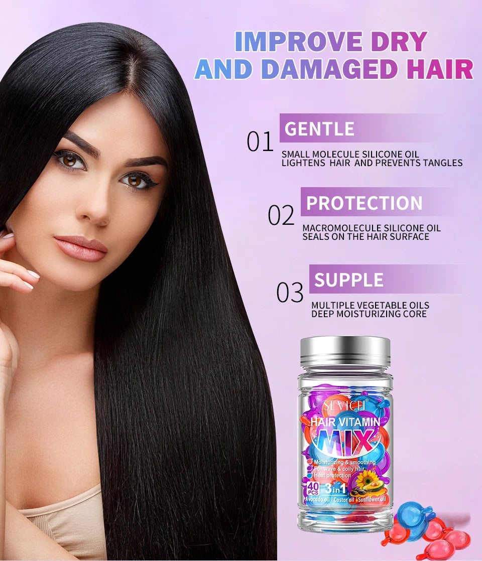 40pcs Mix Hair Vitamin Capsules Repairing Maltreated Frizzy Hair Silky Moisturizing Hair Oil Smoothing Nourishing Hair Care