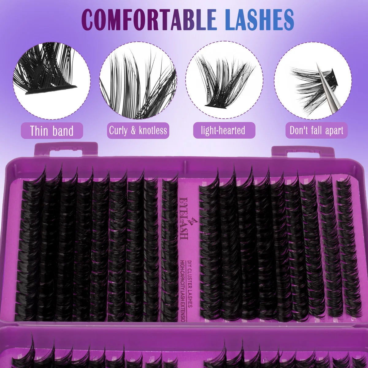Lash Clusters Kit DIY Lash Extension Kit Large Capacity D Curl with Lash Bond And Seal And Eyelash Tweezers Makeup