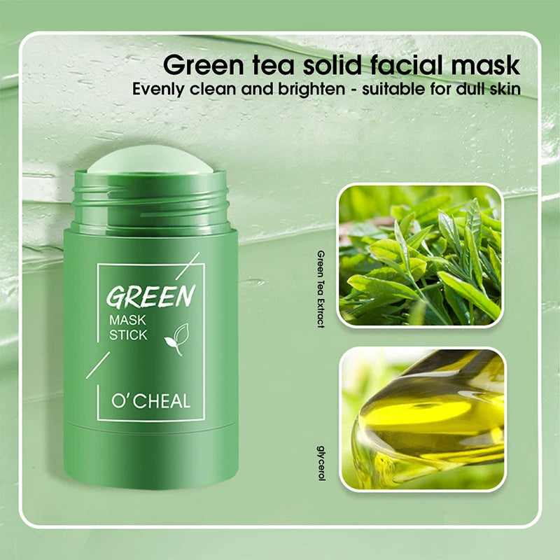 Ocheal Mask Green Tea Bamboo Charcoal Solid Facial Cleansing Stick Deep Cleansing Pores, Removes Blackheads, Controls Oil, Moisturizes and Hydrates, Smear-On Mud Mask for Men and Women.