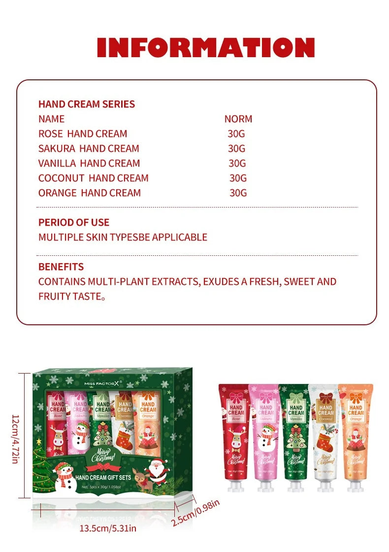 Christmas Gift 5/Box Hand Cream Set, Cream Texture, Hand Cream Travel Pack, Durable Moisturizer-30g/Piece Gift for Women