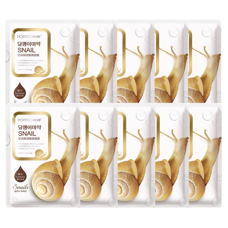 10/20/30pcs Snail Moisturizing Face Mask Anti-aging Wrinkles Whitening Facial Masks Sheet Mask Skin Care Korean Skin Care