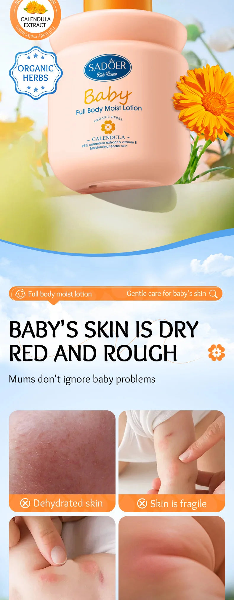 400ml Children's Calendula Vitamin E Body Lotion, Autumn and Winter Body Lotion Body Cream