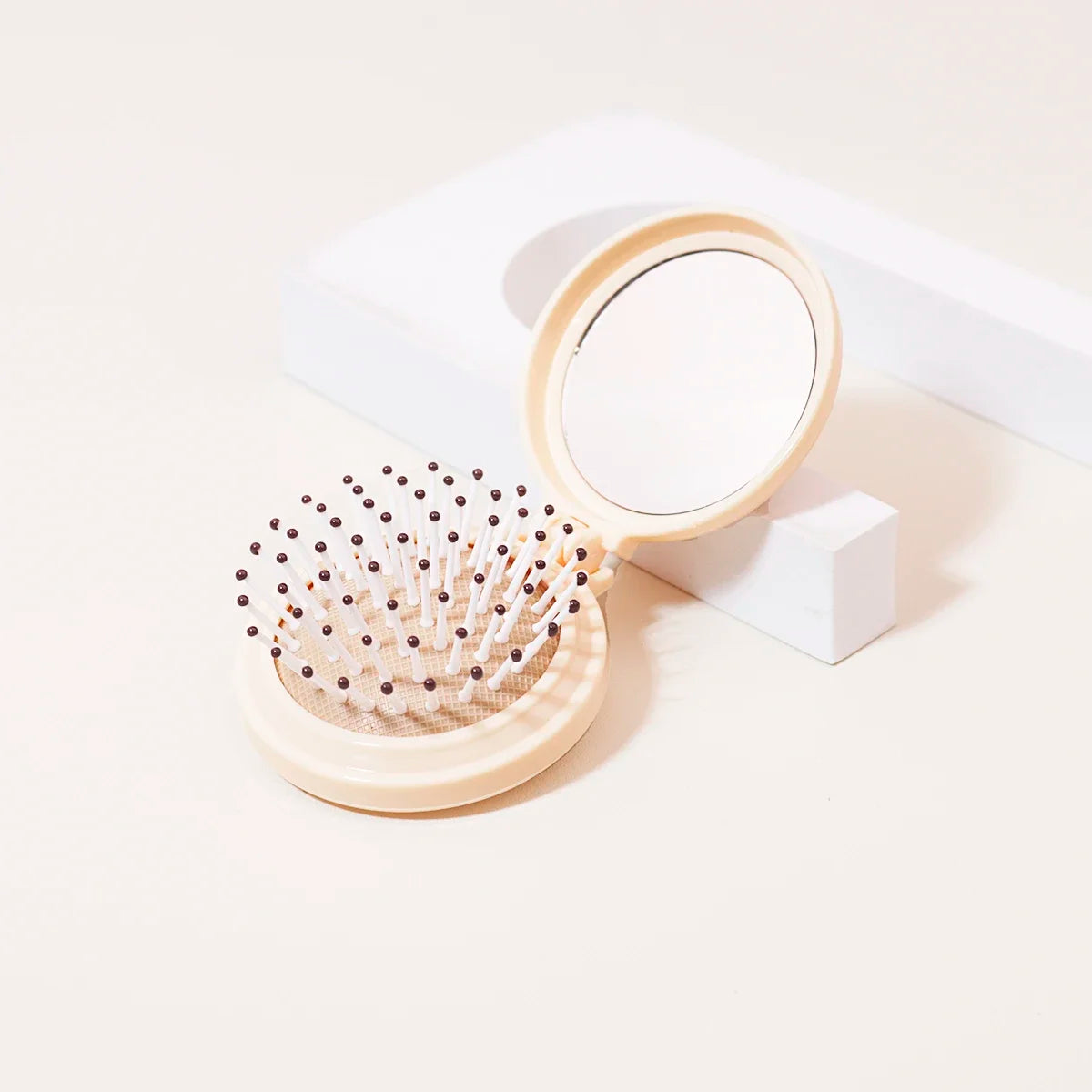 1PC Mini Portable Folding Head Massager Anti-Static Travel Hair Brush Comb Styling Accessory Mirror for Real Hair Wigs