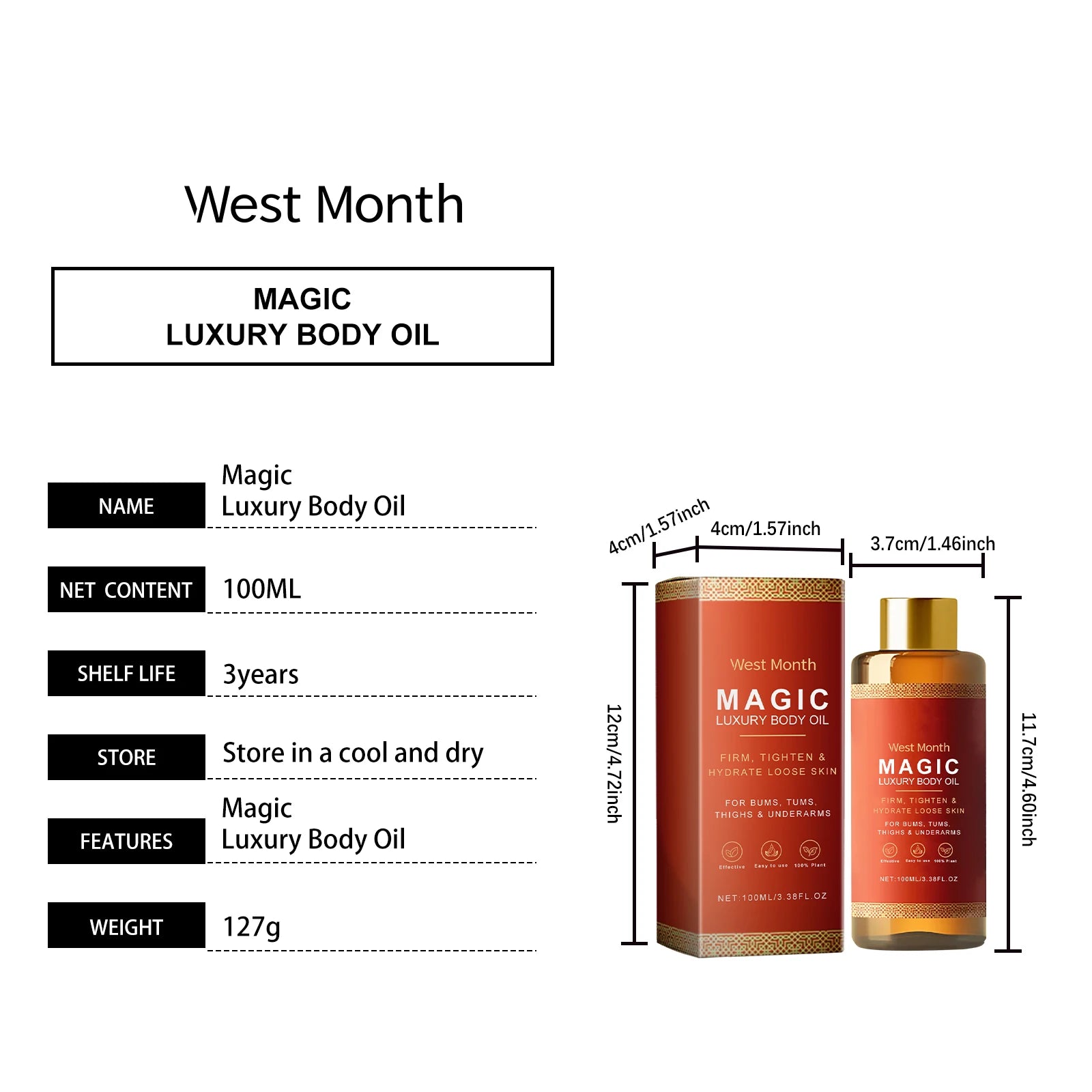 West&Month Daily Hydration Body Moisturizing Oil Firming Radiance-Boosting Moisturizer for Body Massage