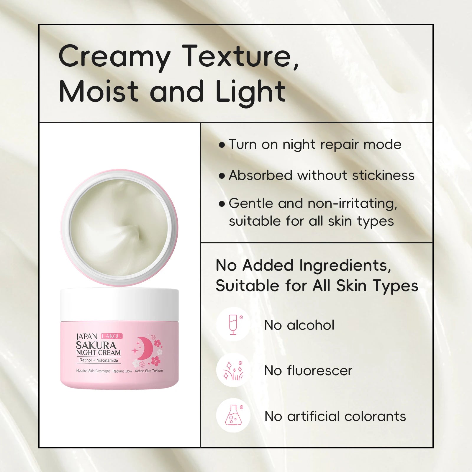 LAIKOU Sakura Day Night Face Cream Nourishing & Brightening Moisturizer Anti-aging Smooth Skin 30g