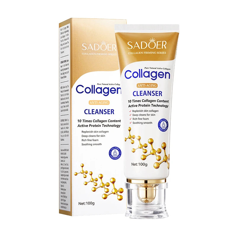 SADOER Collagen Facial Cleanser Moisturizing Anti-aging Anti Wrinkles Face Cleansing Face Wash Foam Cleanser Skin Care Products