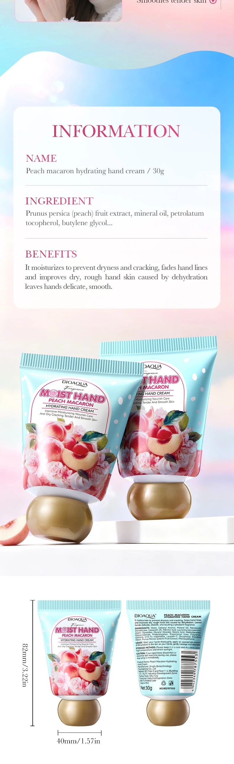 BIOAQUA Honey Peach Hand Cream Moisturizing Nourishing Anti-aging Anti Wrinkles Whitening Creams Hands Skin Care Products
