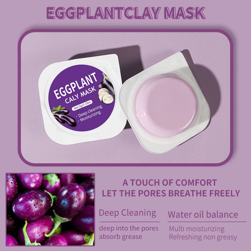 10pcs Clay Mask,Gentle Cleansing,Moisturizing and Hydrating Skin,Eggplant/Rose/Green Tea Mask Restore Skin Mask Travel Essential
