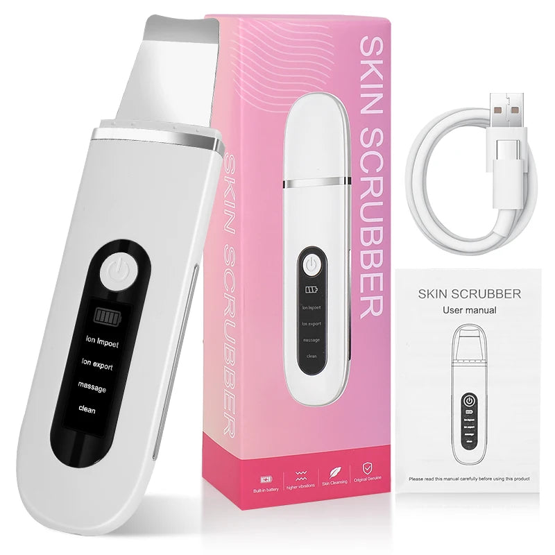 Lady Care Ultrasonic Skin Scrubber 4 in 1 Ion Import Export Facial Cleansing Spatula Blackhead Remover for Pore Purifying
