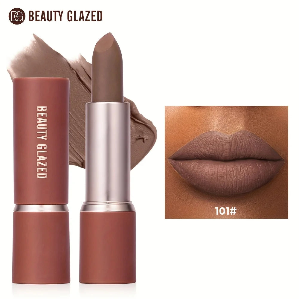 Barely Matte Cocoa Lipstick Creamy Texture Nourishing Care Long Lasting Waterproof  All Skin Types Brown Hue Matte Lipstick