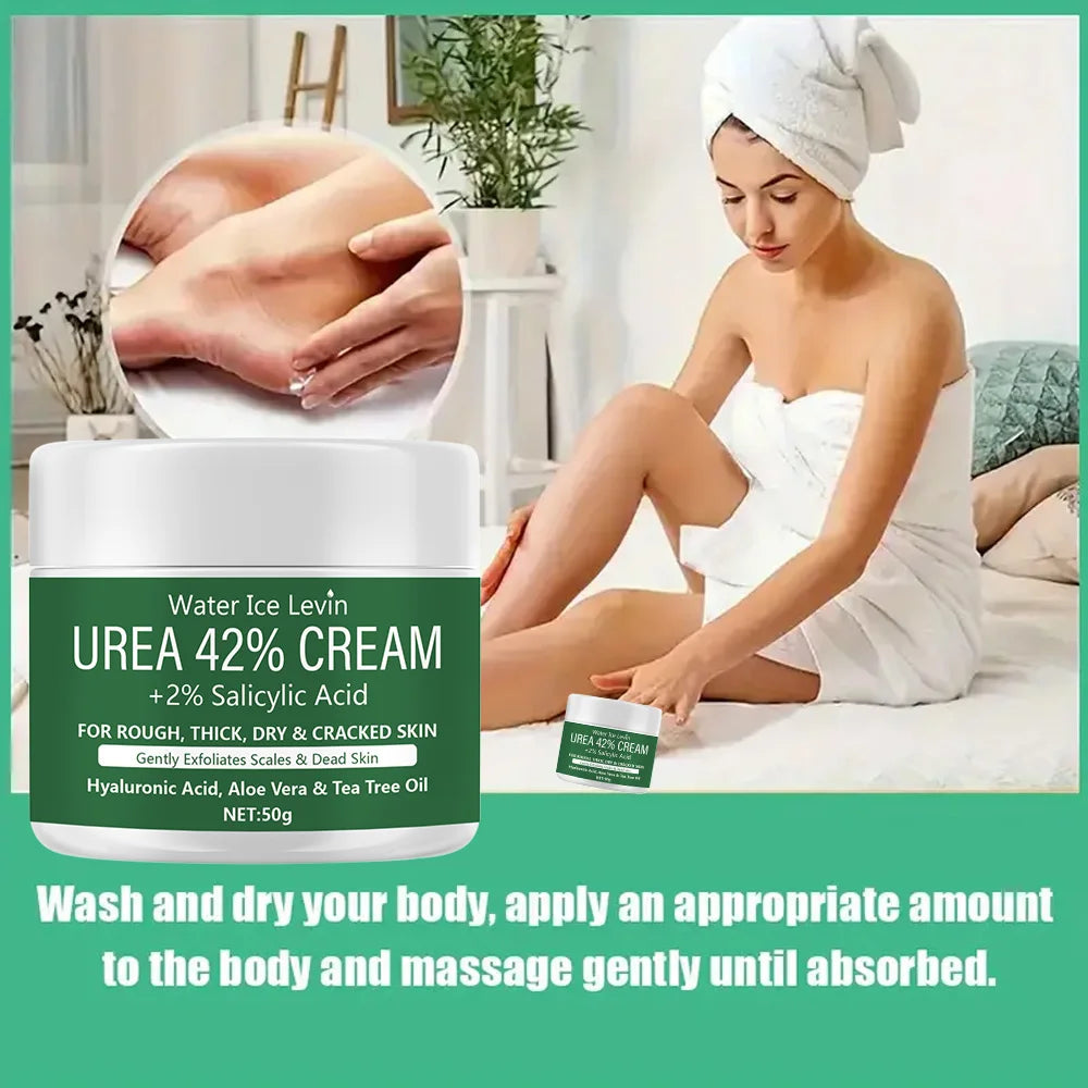 Urea 42% + 2% Salicylic Acid Cream with Hyaluronic Acid & Tea Tree Oil, Moisturizes and Exfoliates Rough, Dry Skin
