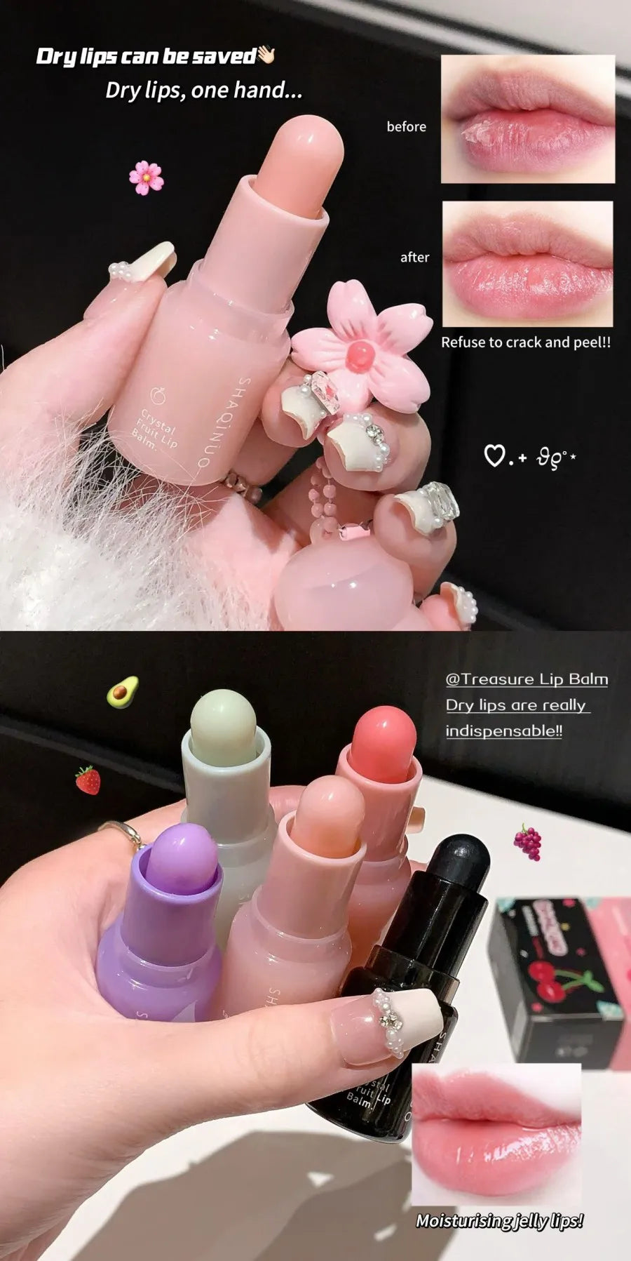 Hydrating Fruit Lip Balm Pendant, Tinted Moisturizing Lip Care for Fall & Winter, Prevents Dry Cracking, Refreshing Fruit Flavor