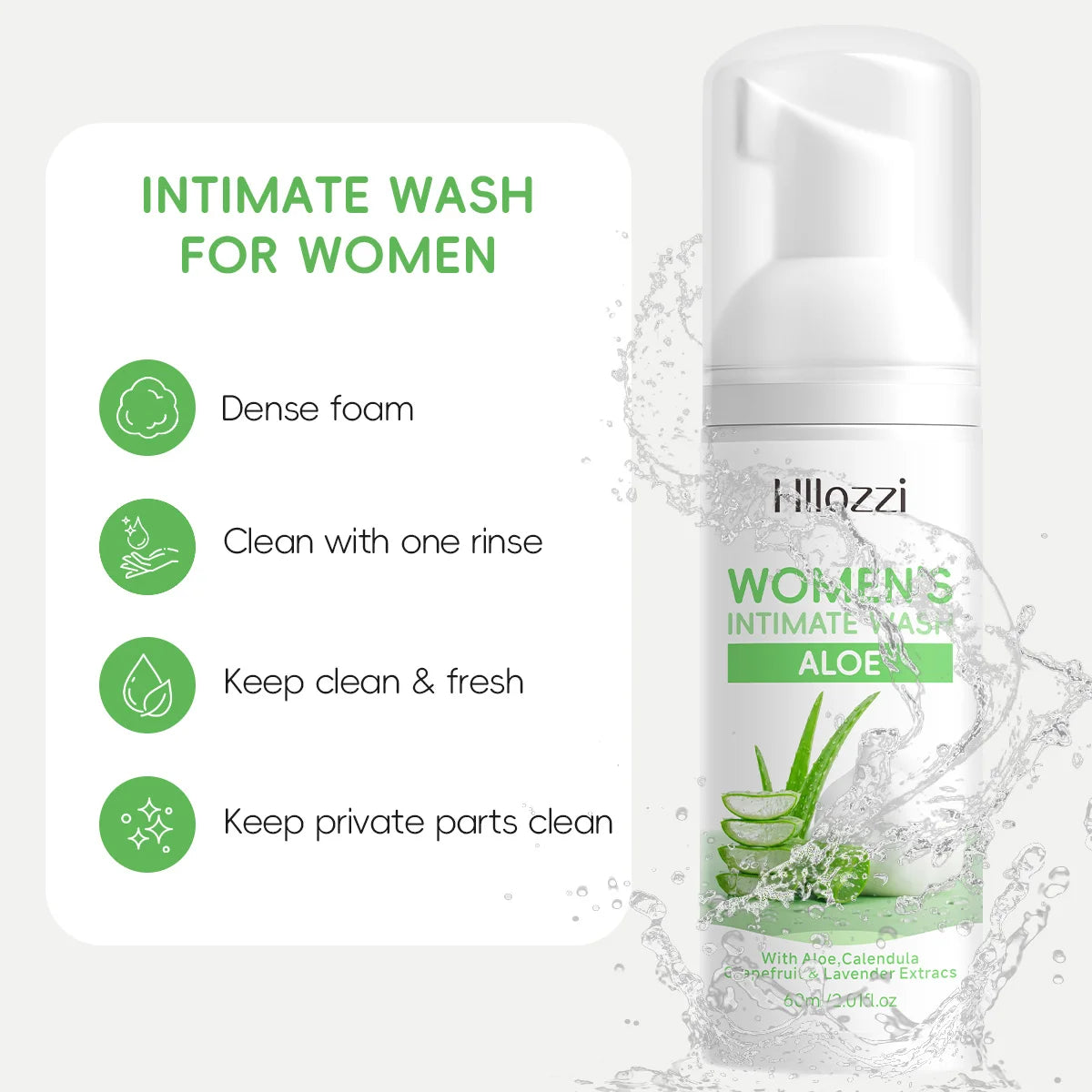 WOMEN'S INTIMATE WASH ALOE, Long-lasting freshness in womens body wash, rich lather, gentle on skin, controls odor cleanses skin