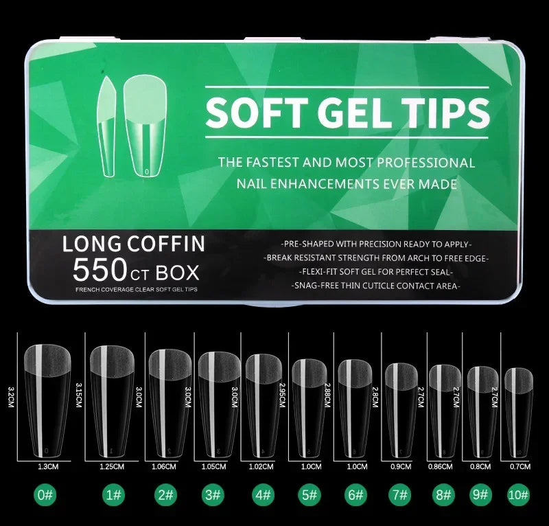 550Piece Medium and short soft gel nail tips Medium Apricot/Coffin Head Full Coverage Matte Extension Tool  Press-On Nail