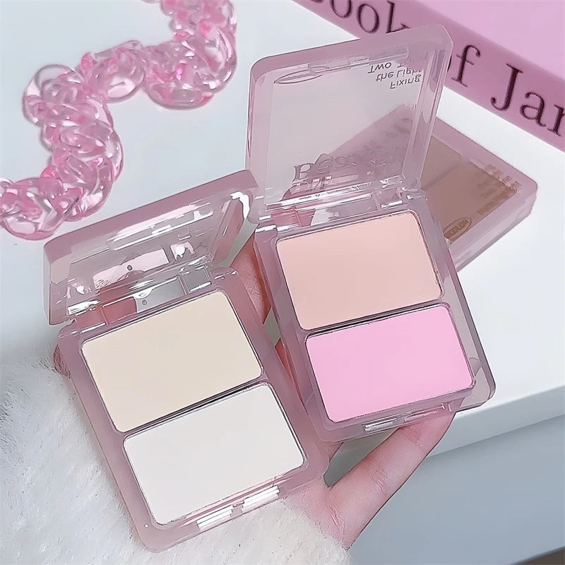 Two-tone Highlight Contour Palette Matte White Highlighter Grey Brown Nose Shadow Face Contouring Bronzer Brighten Powder Makeup