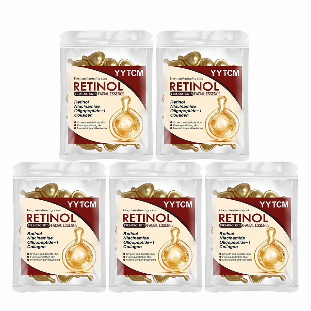 Retinol Firming Facial Moisturizing Essence Capsules, Retinol Facial Essence, Contains Hydrolyzed Collagen, Niacinamide, Deep Moisturizing (0.5Gx30 Capsules)/Bag-1 Bag