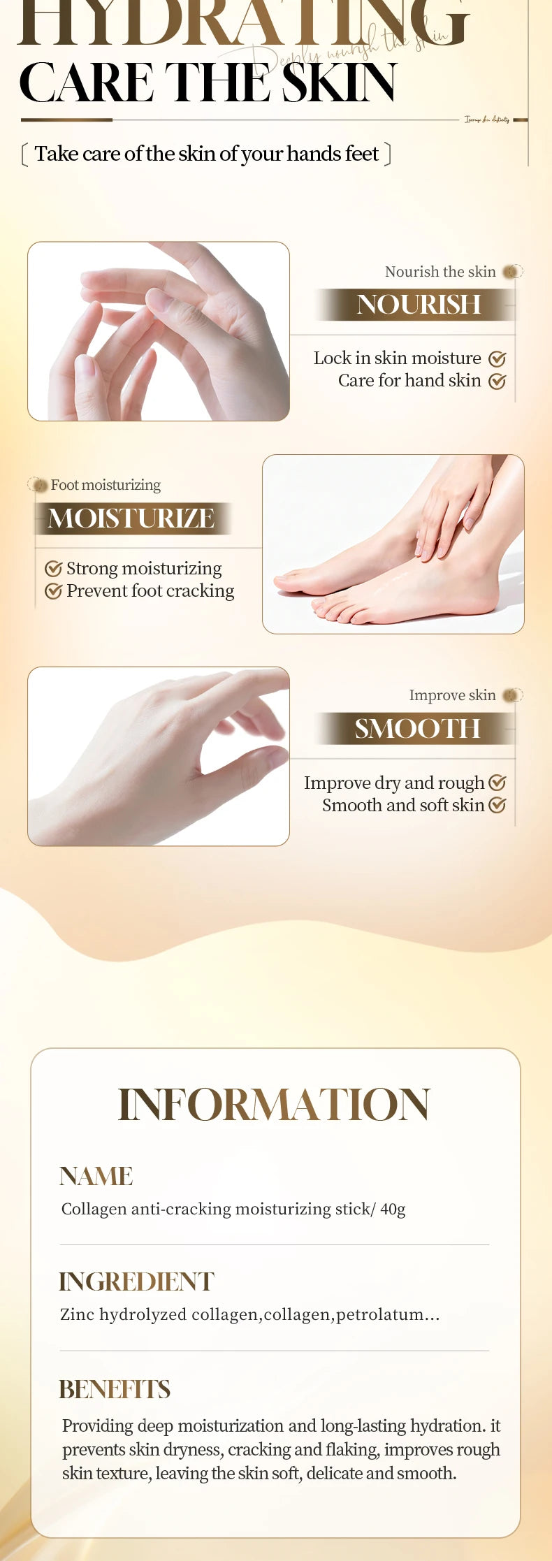 SADOER Collagen Hand & Foot Cream Stick Moisturizing Anti Cracking Whitening Anti Wrinkles Anti-Aging Hands Skin Care Products