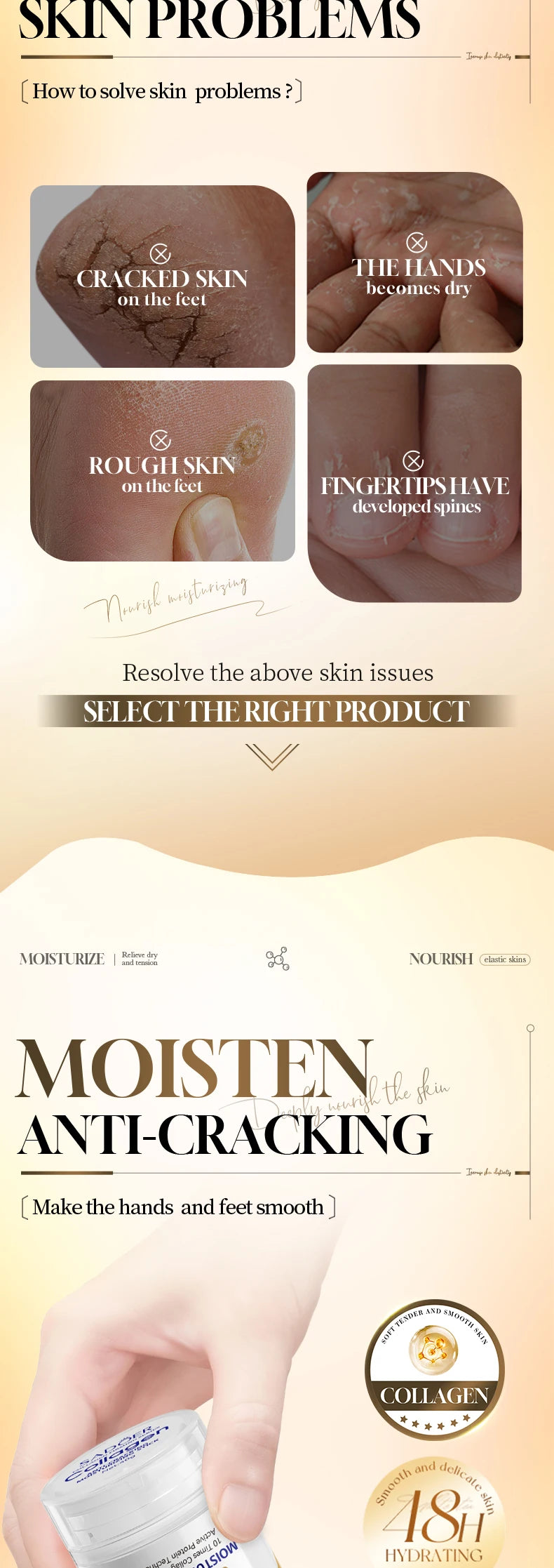 SADOER Collagen Hand & Foot Cream Stick Moisturizing Anti Cracking Whitening Anti Wrinkles Anti-Aging Hands Skin Care Products