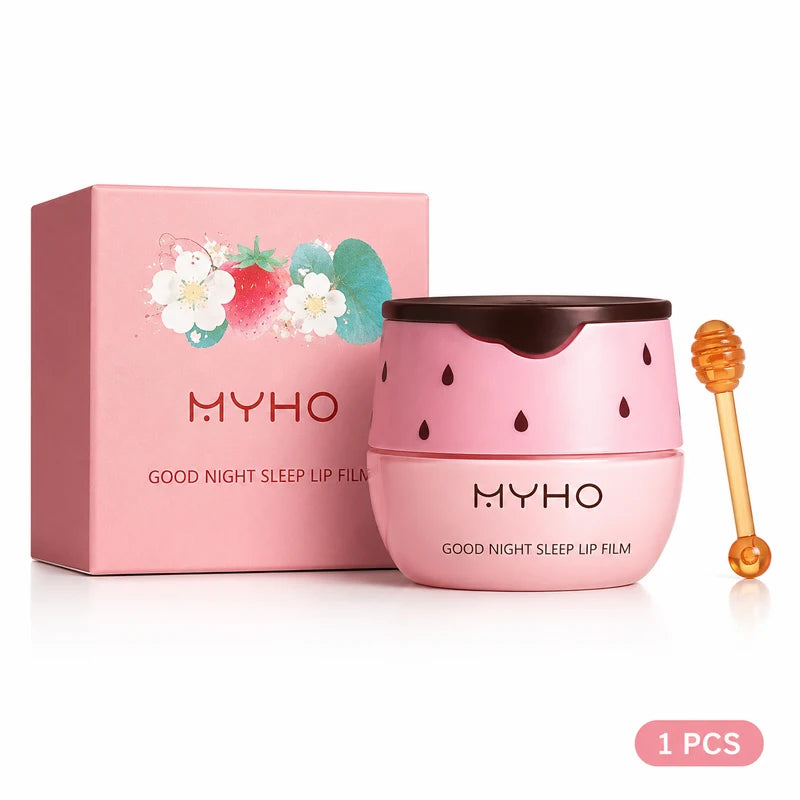 MYHO Strawberry Lip Sleeping Mask Overnight Repair Balm Hydrating Moisturizing Jelly Lip Care Non-Sticky Gloss with Applicator