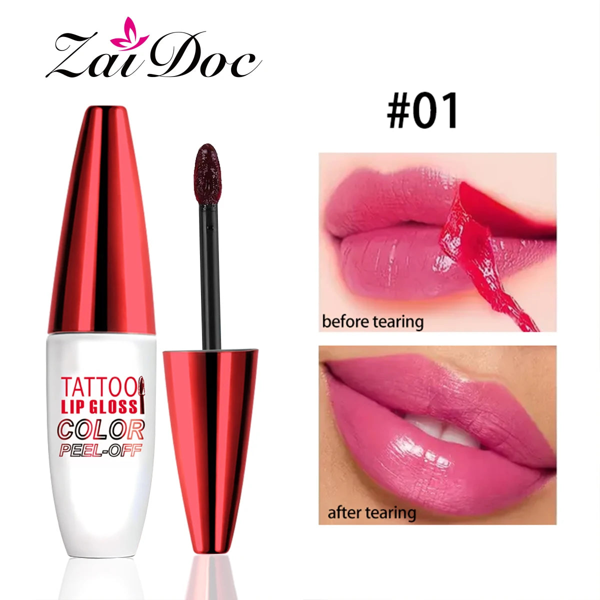 ZaiDoc Peel Off Lip Stain Tint Set 4 Colors Long Lasting Waterproof Transfer Proof Matte Finish Lip Gloss 10g Each